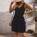 Generic Womens Summer Solid Mini Dress Sexy V Neck Sleeveless Sundress Casual Beach Dresses Fashion Loose Dress with Pocket, Black, Medium
