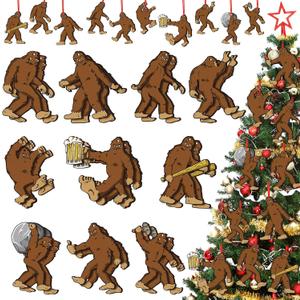 20 Pcs Sasquatch Christmas Tree Ornament Wooden Bigfoot Hanging Bigfoot Funny Christmas Tree Decoration Big Foot Sasquatch Gifts for Xmas Birthday Party Supplies
