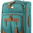 Steve Madden Designer Luggage Collection - Lightweight 24 Inch Expandable Softside Suitcase - Mid-size Rolling 4-Spinner Wheels Checked Bag (Harlo Teal Blue)