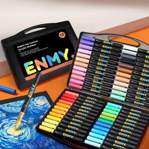 48 Colors Acrylic Paint Pens, Direct Liquid Acrylic Paint Marker Pens, Fabric Markers for Textile, Canvas, Rock, Glass, Wood, Paper, DIY, Acrylic Coloring Markers for DIY Craft Supplies