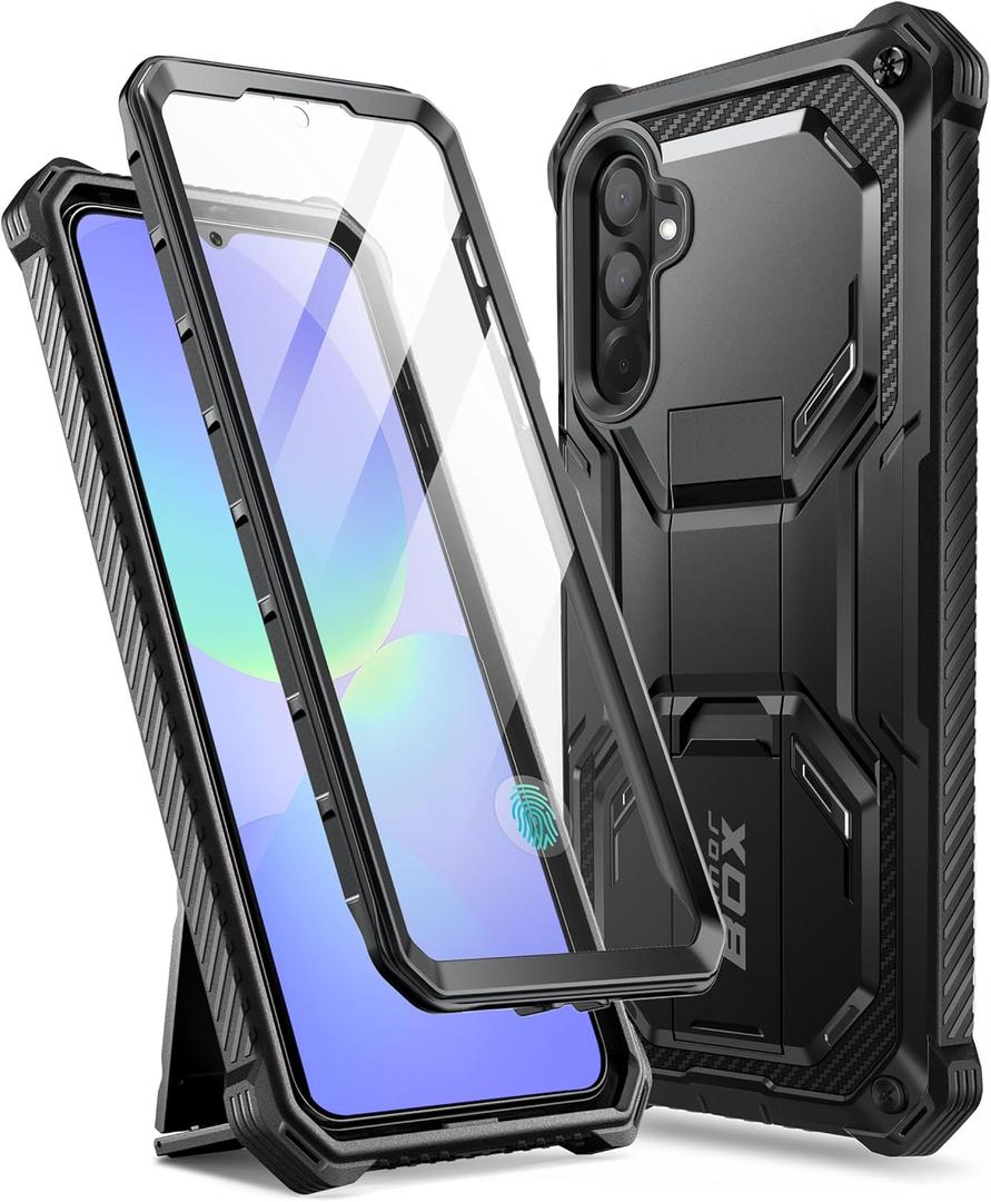 i-Blason for Samsung Galaxy A36 Case with Stand [Built-in Screen Protector] [Military-Grade Protection] [Support Fingerprint ID] Full-Body Rugged Shockproof Phone Case for Samsung A36, Armorbox, Black