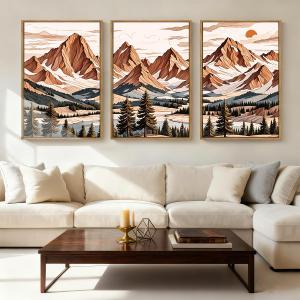 IARTTOP Framed Mountain Canvas Wall Art Large16x24 Inch Abstract Mountain Art Prints Set of 3 Vintage Nature Scenery Wall Decor for Living Room Bedroom Office
