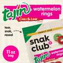 Snak Club Watermelon Rings, Tajin Chili & Lime Seasoned, Sweet and Spicy Gummy Candy, Mild in Heat Bold in Flavor, Low-Fat, Vegan, Gluten-Free Snack, Family Size, 11 Ounce (EXP 01/07/27)
