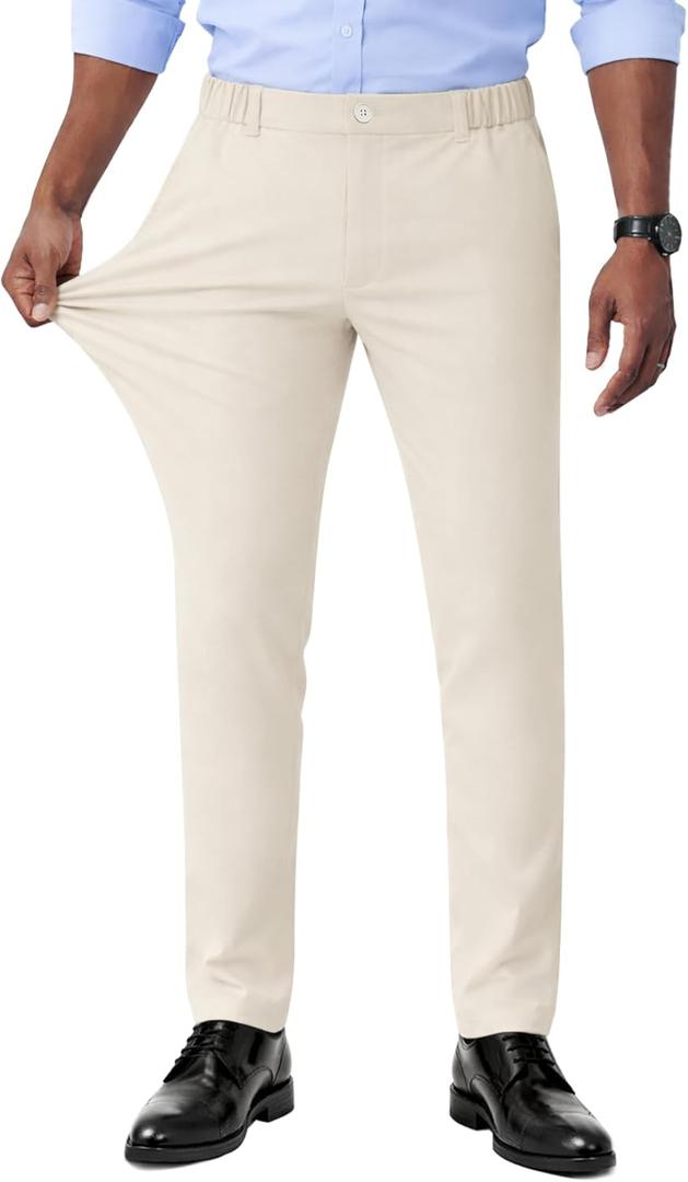Ntrlv Men's Comfort Stretch Dress Pants Regular Fit Straight Leg Golf Business Casual Chino Expandable Waist Slacks (M)