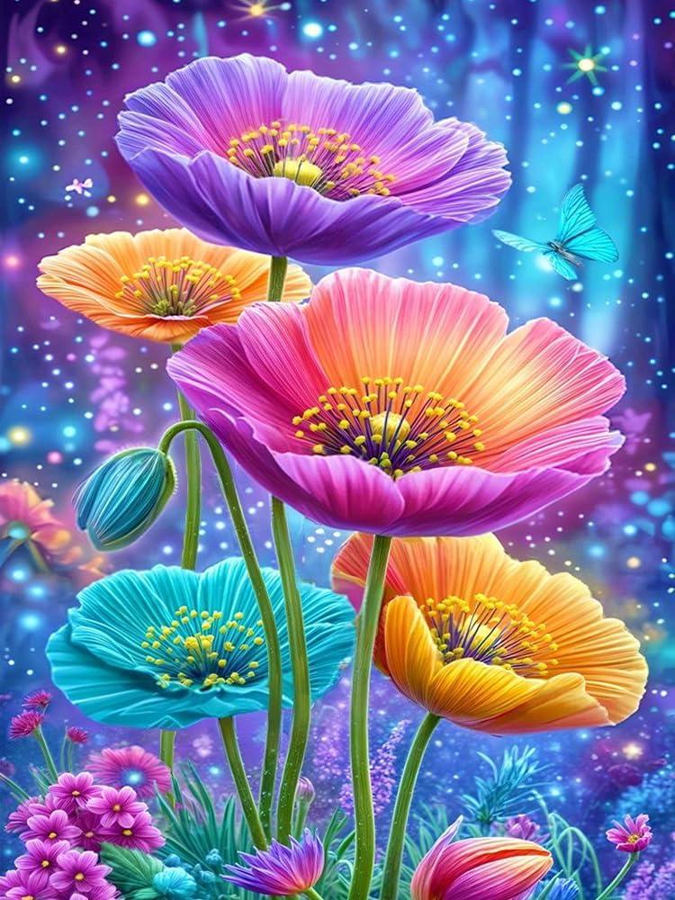 2 x 5D Colorful Flowers Diamond Painting Kits, Full Round Diamond Art Kits for Adults Tornado Diamond Dots Paint by Numbers Kits 30x40