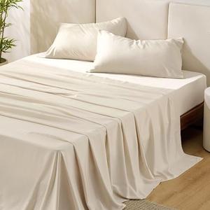 Amazon.com: Bedsure King Size Sheets Set, Cooling Sheets for Hot Sleepers, Rayon Derived from Bamboo, Breathable & Soft, Deep Pocket Up to 16 Inches, Hotel Luxury Silky Bedding, Light Beige : Home & Kitchen