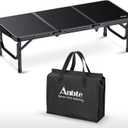 Anbte 3ft Low Folding Picnic Table, 10.3" Height Thicker Aluminum Small Camping Table with Storage Bag, Portable Handle, Lightweight, for Camping Beach Party Picnic Floor, 34.2" x 15.7", Black