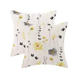 BETGINY Spring Pillow Covers 16x16 Inch 2 Pcs, Watercolor Yellow Grey Flower Leaves Decorative Throw Pillows,Plant Floral Leaf Summer Seasonal Outdoor Decor Pillowcase Cushion Cover for Couch Sofa