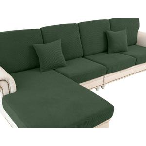 LA MEACK Couch Cushion Covers for Sectional Sofa L Shape Washable Separate Seat Chaise Couch Cover Stretch Sofa Slipcovers with 2 Pcs Pillowcases(2 Seater + 1 Chaise, Green)