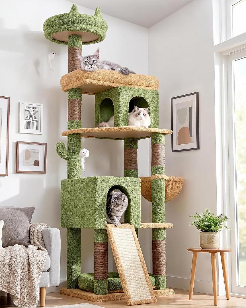 Globlazer S72 Heavy Duty Cactus Cat Trees for Large Cats 20 lbs+, Green
Sturdy 72in Maine Coon Cat Tree Tower for Adult Biggest Cat with 6 Scratching Posts, Hammock