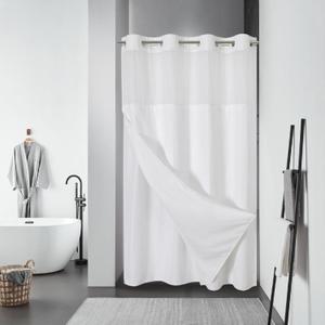 Stall White No Hook Waffle Weave Shower Curtain with snap-in Liner Replacement, 230GSM Waterproof Fabric Hotel Shower Curtain Set for Bathroom, Through Mesh Top Window, 54Wx80H