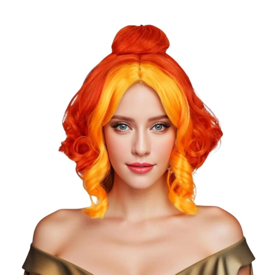 Red Orange Curly Wig for Women Ombre Wavy Wigs Party Wig Heat Resistant Synthetic Wigs Costume Halloween (Orange Ombre)