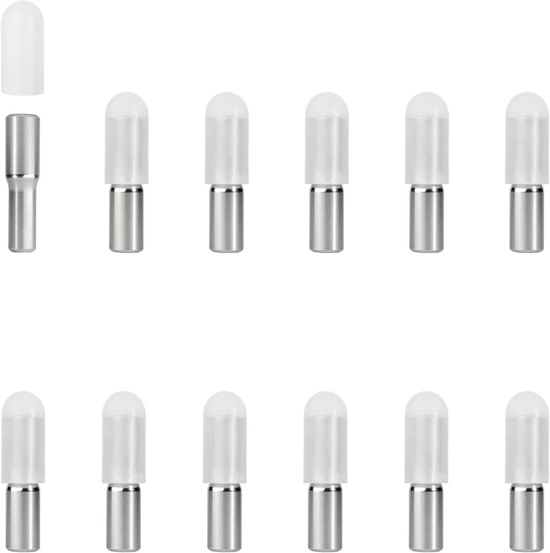 whitesnow 5mm 1/4 Inch Stainless Steel Metal Shelf Pegs Pins Replacement Kitchen Cabinet Shelves Support Holders for Bookshelf Bookcase Cupboard Adjustable Wood Glass Shelving, Pack of 12