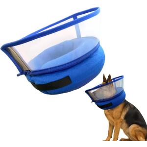 Inflatable Dog Cone Collar, Adjustable Size Velcro with Soft Padding Collar After Surgery for Medium Dogs to Stop Licking,Extra Enhanced Anti-Licking Guard Shield for Pets(Blue/M(6-9" Neck))