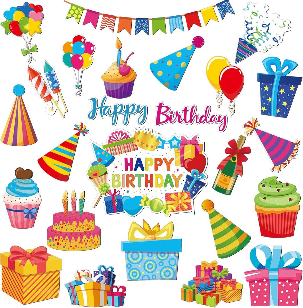Konohan 25 Pcs Happy Birthday Cruise Door Magnets Glow in The Dark Decorations Reflective Colorful Car Magnetic Stickers Decorations Banner Cake Box Balloon for Birthday Party Metal Surface Decor