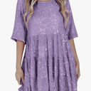 Sparkly Glitter Dress, Sequin Babydoll Summer Dress Short Flowy Tiered Tunic Dress for Women Party Club Night, Size Large