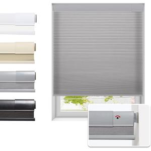 No Drill Cellular Shades for Indoor Windows, Thermal Insulating & Noise Reducing Honeycomb Blinds, Cordless Free Stop Blinds Light Filtering, Grey, Custom Size