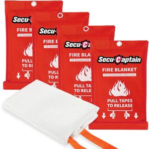 SecuCaptain Emergency Fire Blanket for Home and Kitchen - 4 Pack 40"x40" Flame Suppression Fiberglass Fire Blankets for House Camping Car Office Warehouse Survival Safety