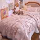 Bedsure Twin Comforter Set Pink for Women - Bed in a Bag Twin Size 5 Pieces, GentleSoft Pintuck Bed Set Gift for Family, Pinch Pleat Pink Comforter with Sheets, Pillowcase & Sham