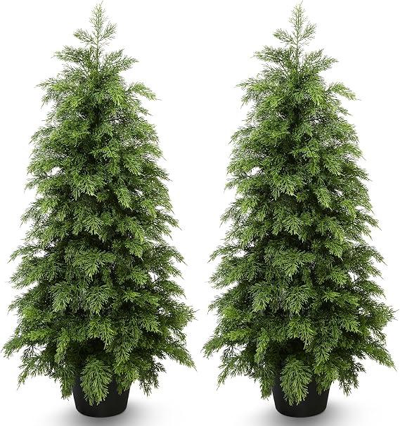 3FT Artificial Cedar Topiary Trees,2 Pack UV Resistant Faux Pine Tree Real Touch Cedar Tree Faux Plants Potted, Evergreen Tree for Outdoor Indoor Door Garden Farmhouse Home Decoration, 
Product Dimensions	24.6"D x 24.6"W x 47.6"H