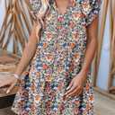 Dokotoo Womens Summer Dresses 2026 V-Neck Drawstring Ruffle Cap Short Sleeve Side Pockets Mini Dress Sundress M