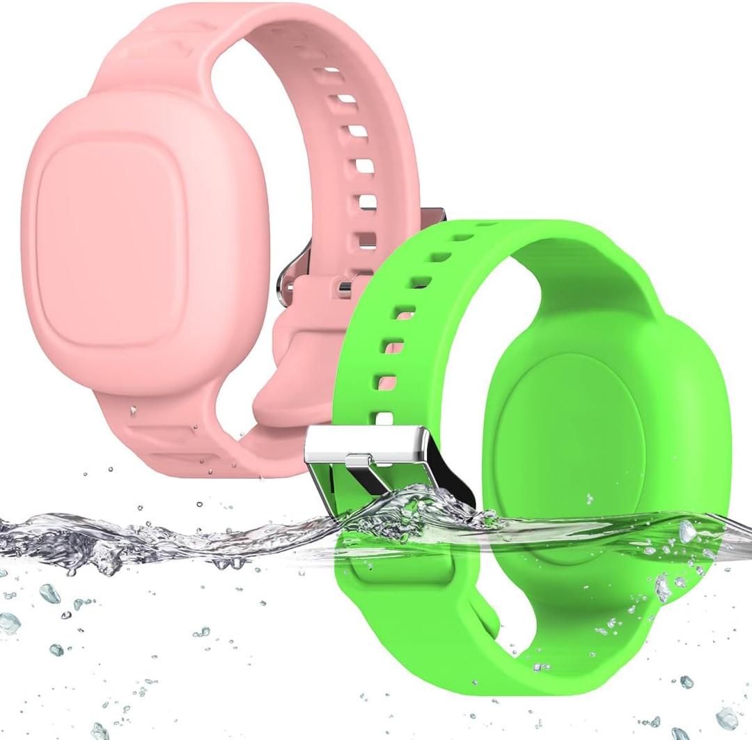 [2 Pack] Silicone Bracelet for Tile Mate 2024, Waterproof Protective Hidden Holder for Tile Life360 Mate Tracker Silicone Tile Mate Accessories for Child/Teen/Elderly (Pink & Green)