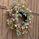 Bibelot 20 Inch Spring Easter Colorful Eggs Eucalyptus Leaves for Front Door, Eggs Berries Wreath with Artificial Green Leaves for Inside and Outside, Summer Spring Home Decor Wreath
