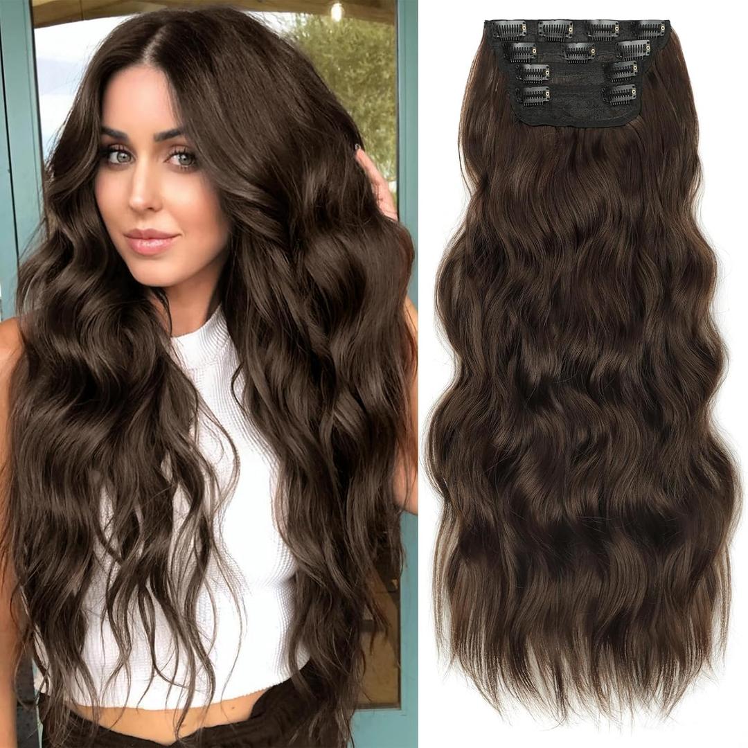 KooKaStyle Wavy Thick Clip in Hair Extensions 24" Dark Chocolate Brown