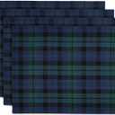 Solino Home Linen Blackwatch Placemats Set of 4-100% Pure Linen Christmas Blue and Green Plaid Placemats 14 x 19 Inch - Handcrafted and Machine Washable