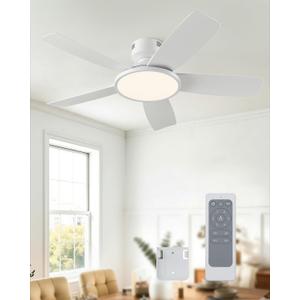 VONLUCE 42 Inch Ceiling Fan with Lights, Quick Install Ceiling Fan and Remote, 6-Speeds Noiseless Reversible DC Motor, 3CCT, Modern Ceiling Fan for Bedroom Living Room Kitchen, White