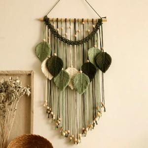 Artilady Macrame Wall Hanging -Handmade Sage Green Leaf Wall Tapestry,Boho Decorations for Bedroom Living Room Bathroom,Earthy Room Decor,Wedding Birthday for Women Girls (Dark Green Beige)