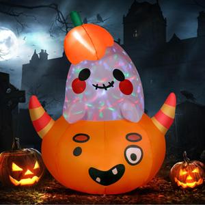 5ft Halloween Inflatables Pumpkin Ghost Outdoor Decorations Blow Up Giant Cute Scary Yard Decor, Built in Led Lights for Indoor Outside Lawn Garden Holiday Fall Family Party Props