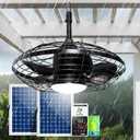 Solar Ceiling Fan Waterproof, 20'' Outdoor Ceiling Fan with Light & Battery, Solar Powered Fans Metal Caged Design for Gazebo, Patios, Pergola, Porch