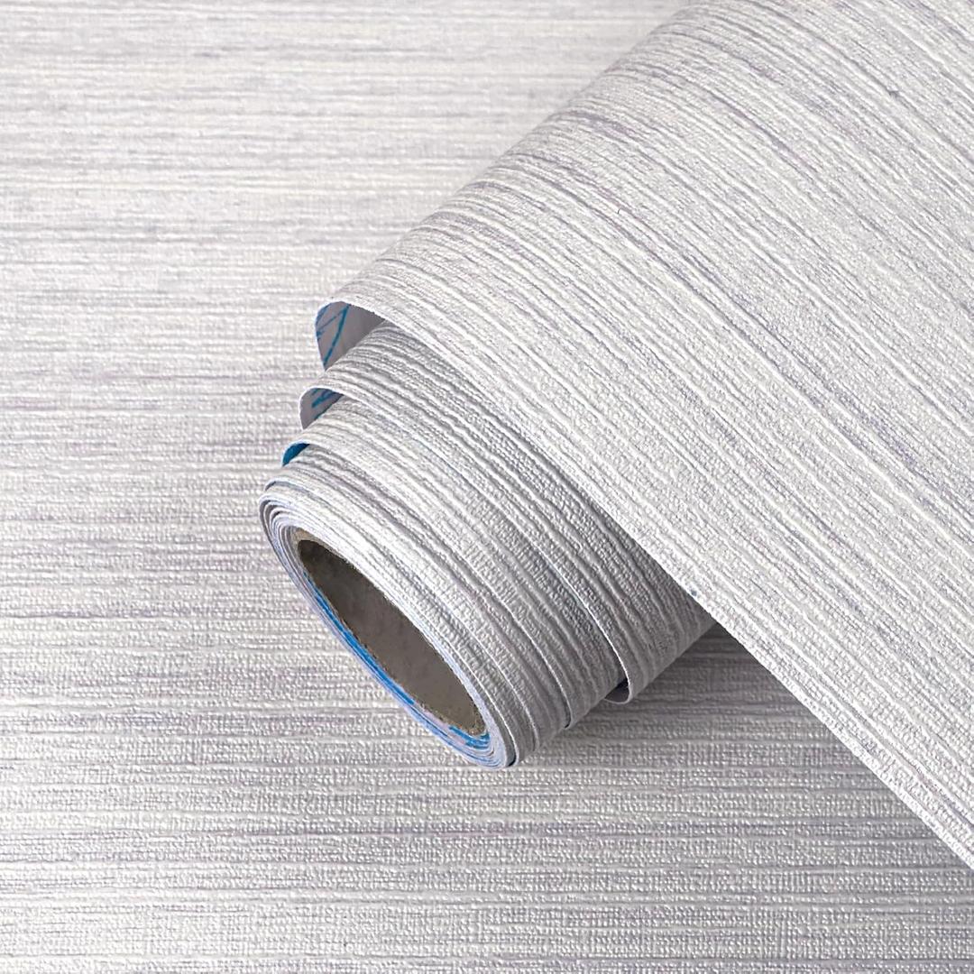 Grasscloth Peel and Stick Wallpaper Faux Weave White and Light Purple Contact Paper Modern Textured Wall Paper Waterproof Self Adhesive Vinyl Roll for Room Wall Furniture Decorative 23.6"x197"