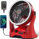 Fan for Milwaukee M18 Battery, Portable Jobsite Camping Fan with Infinite Speed Control, 3-Level Ring Light, USB-C and USB Charging, Hook, Handle, 180° Tilt for Outdoor Use, Battery Not Included