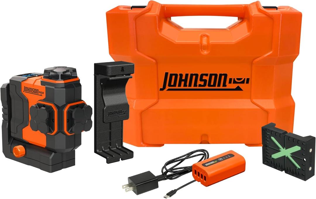 Johnson Level & Tool JLN300-GN3360 Laser Level, Self Leveling, 3x360 Plane Laser with GreenBrite Technology, Magnetic Base, Hard-shell Carry Case, Lithium Ion Battery, Magnetic Target, Track Mount