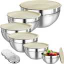 Mixing Bowls with Lids Set, 6 PCS Stainless Steel Mixing Bowls with 3 Grater Attachments, Kitchen Food Storage Organizers Nesting Mixing Bowl, Large Size 4.5, 3.5, 2.1, 1.5, 1.1, 0.7QT, Khaki 