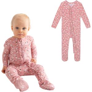 Posh Peanut Footie Pajamas for Baby Girls  Sleepers in Ultra-Soft Viscose from Bamboo with 2-Way Zipper & Ruffle Trim (3-6 Months, Emmilene)