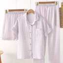 Womens Gingham Pajama Sets 3 Piece Cotton Short Sleeve Button Down Shirts and Pants Lounge Set Pjs Sleepwear (Purple, S)