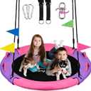 43 Inch Tree Swing, 900lbs Weight Capacity Saucer Swing Sets for Kids & Adults, with 360 Degree Swivel and Adjustable Hanging Strap, Pink and Purple