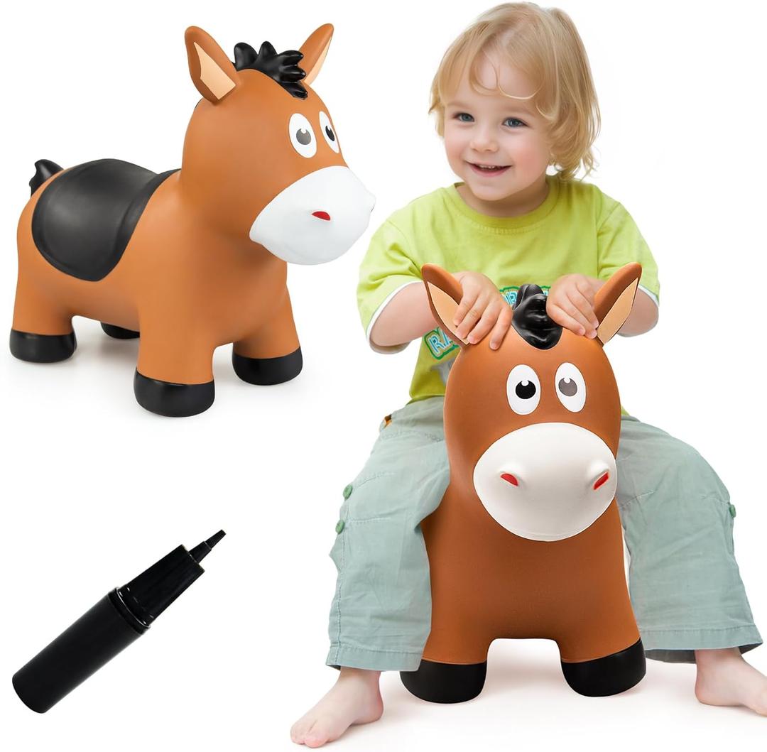 VangeBow Bouncy Horse for Toddlers 1-3, Inflatable Jumping Bouncy Animal Hopper Toys for 1 2 3 4 5 Year Old Girl Boy Kid First Birthday Gift, Outdoor Indoor Soft Play Equipment Bouncer (Pump Included)
