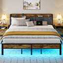 King Size Bed Frame with Smart LED Lights, Storage Headboard with USB Charging Station, Metal Platform Bed Noise Free, Easy Assembly, No Box Spring Needed