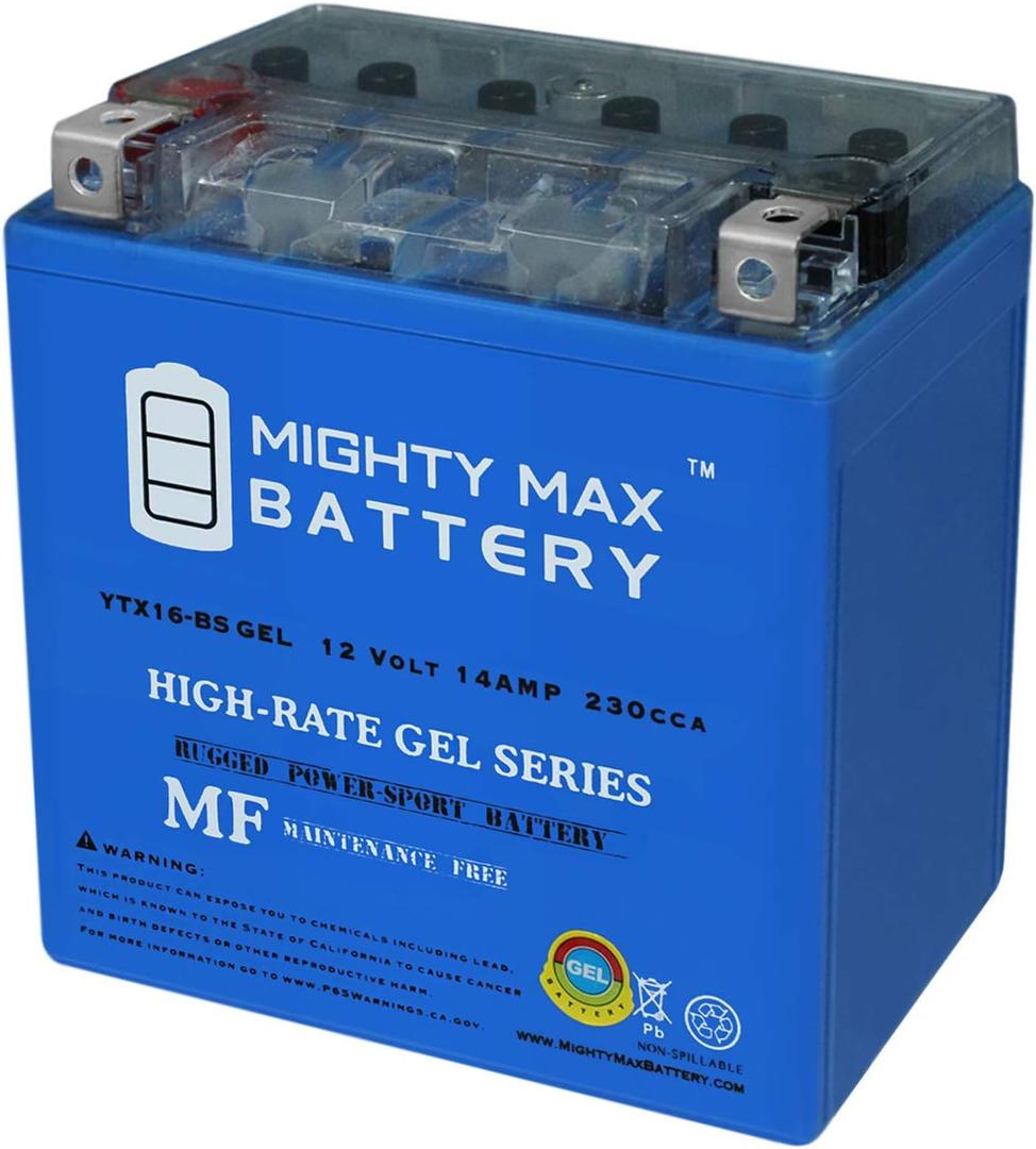 Mighty Max Battery YTX16-BS GEL -12 Volt 14 AH, GEL Type, 230 CCA, Rechargeable Maintenance Free SLA AGM Motorcycle Battery
