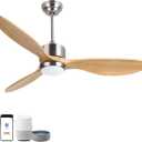 Ovlaim 52 Inch Wood Ceiling Fans with Lights Remote Control, 6 Speed Quiet DC Motor 3 Blade Smart Ceiling Fan for Indoor Living Room Bedroom