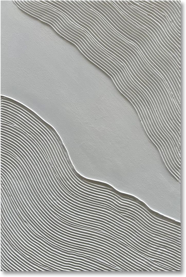 NANKAI Art Hand-Painted Modern Minimalist Abstract Art White Texture Oil Painting Large Home Wall Art Deco Oil Painting 45x30 inches (Nkhb178)