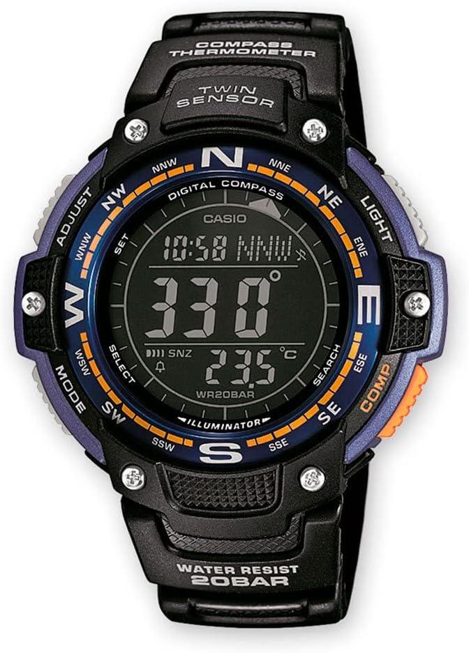 Casio SGW100 Series | Digital Watch & Compass | 200M WR | 100 SEC Stopwatch | Twin Sensor for Direction & Temperature | Low Temp Resistant | World Time | Auto Calendar | Multi Alarm (Blue)