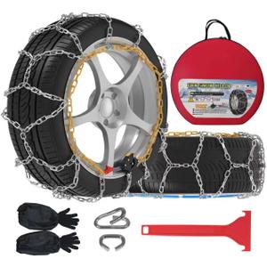 Auto-Fixing Snow Chains, 30s Quick Fit Easy Installation Tire-Chains, Portable Reusable High Carbon Steel Anti Slip Tire Chain for Passenger Car, Pickup Trucks and SUV - Set of 2 (HKN-150)