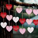 Harloon 48 Pieces Valentine's Day Conversation Hearts Ornaments 2.4inch Mini Love Letter Haning Decoration for Tree Pink Red White Romantic Notes Tag with String for Valentine Wedding Party Gift