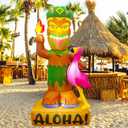OurWarm 5FT Summer Tiki Inflatable Luau Party Decorations with Built-in 5 LED, Waterproof Hawaiian Tiki Blow Up Flamingo, Tropical Aloha Inflatable Outdoor Holiday Yard Decorations for Beach
