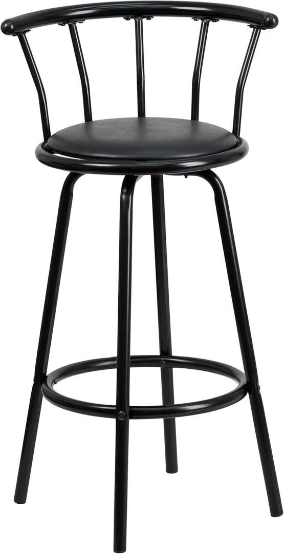 Flash Furniture Charla Crown Back Black Metal Barstool with Black Vinyl Swivel Seat